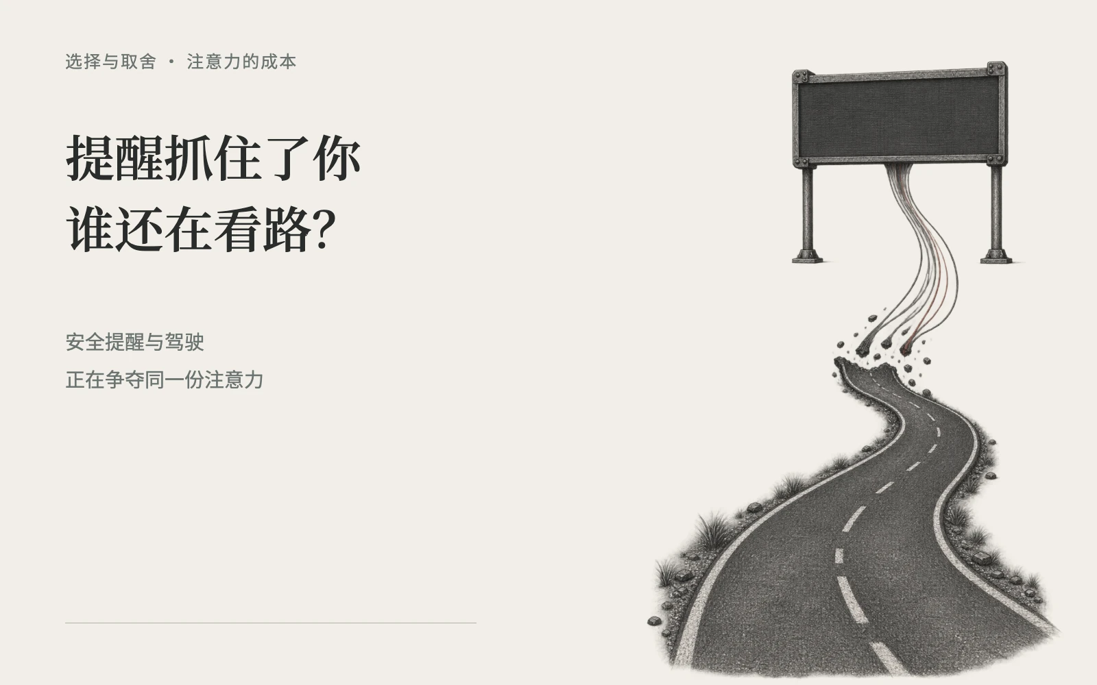 高速公路的警示牌把驾驶者的视线从正在行驶的车道牵走