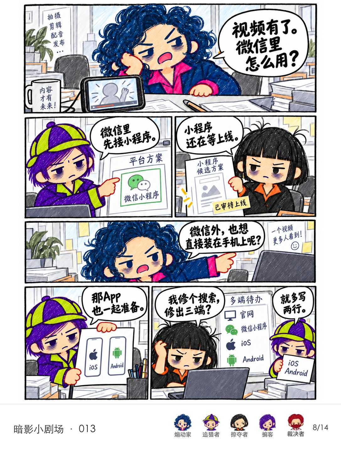 疲惫的同事从网站讨论到待上线的微信小程序，再扩展到iOS和Android应用。研发看着四列待办抓狂。